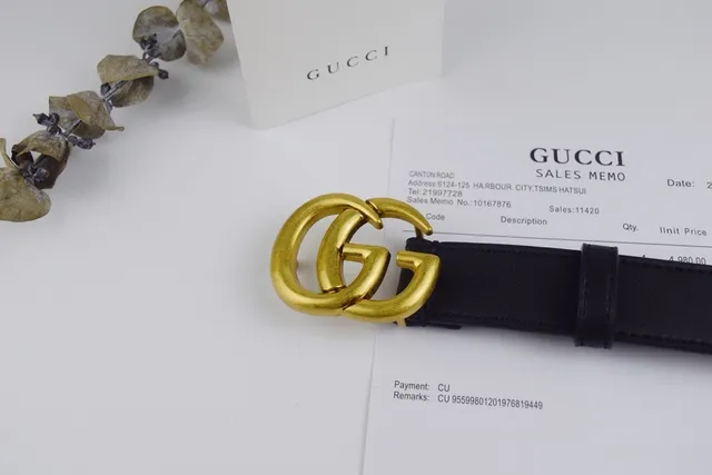 Gucci GG Marmont Black Gold Interlocking G Buckle Smooth Leather Belt 5