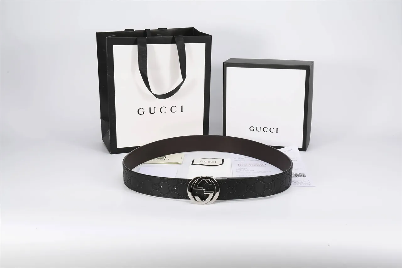 Gucci GG Marmont Black Silver Embossed Monogram Circular Interlocking G Buckle Leather Belt 2