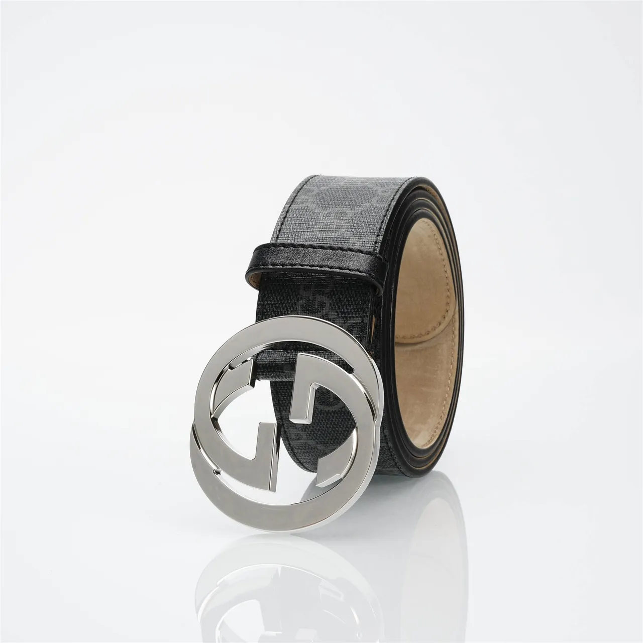 Gucci GG Marmont Black Silver Monogram Canvas Interlocking G Buckle Leather Belt 7