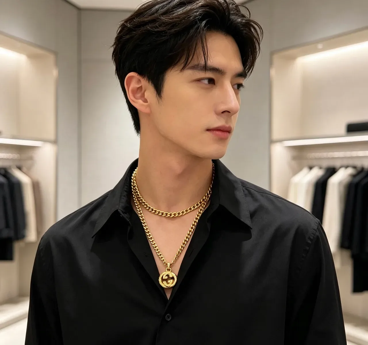 Gucci GG Marmont Colar Corrente Curb de Ouro com Pingente G Interlocking 3