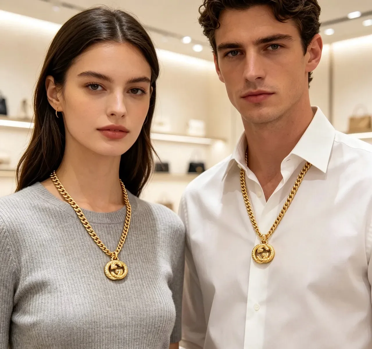 Gucci GG Marmont Colar Corrente Curb de Ouro com Pingente G Interlocking 8
