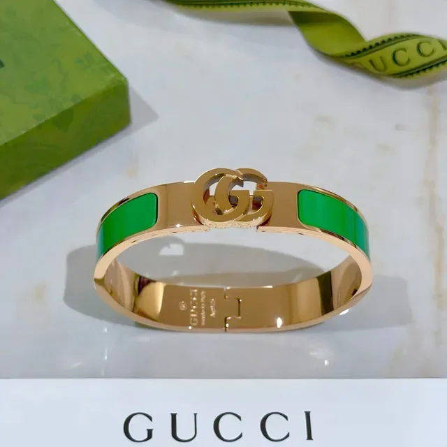 سوارة غوتشي GG Marmont أخضر مينا ذهبي مفصلة 7