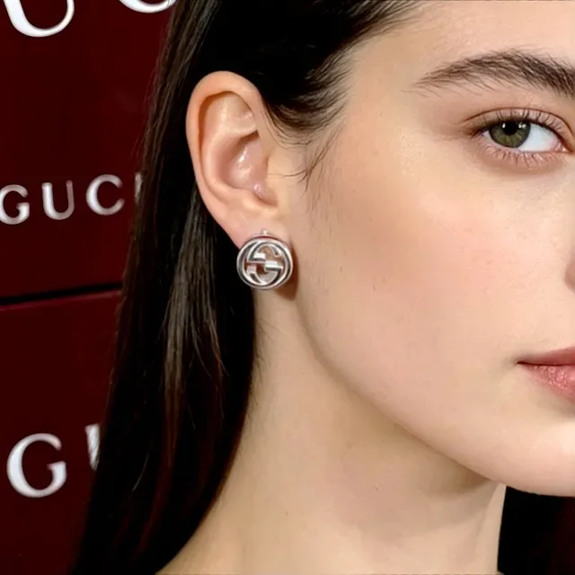 Gucci GG Marmont Interlocking G Enamel Stripe Stud Earrings 4