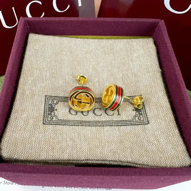 Gucci GG Marmont Interlocking G Enamel Stripe Stud Earrings 6