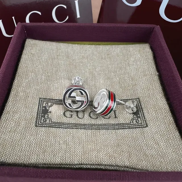 Gucci GG Marmont Interlocking G Enamel Stripe Stud Earrings 8