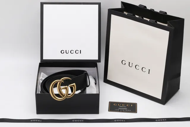 Gucci GG Marmont Interlocking G 古铜黑皮革腰带 5