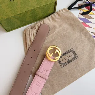 Gucci GG Marmont Cinto de couro rosa e bege
