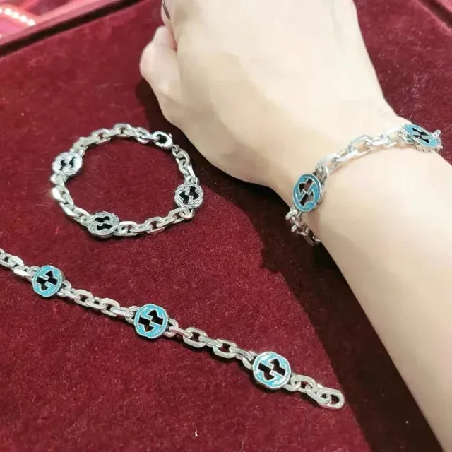 سوار Gucci GG Marmont سلسلة كيرب لينك كانكي فضي أخضر ميداليونات إيمل 6