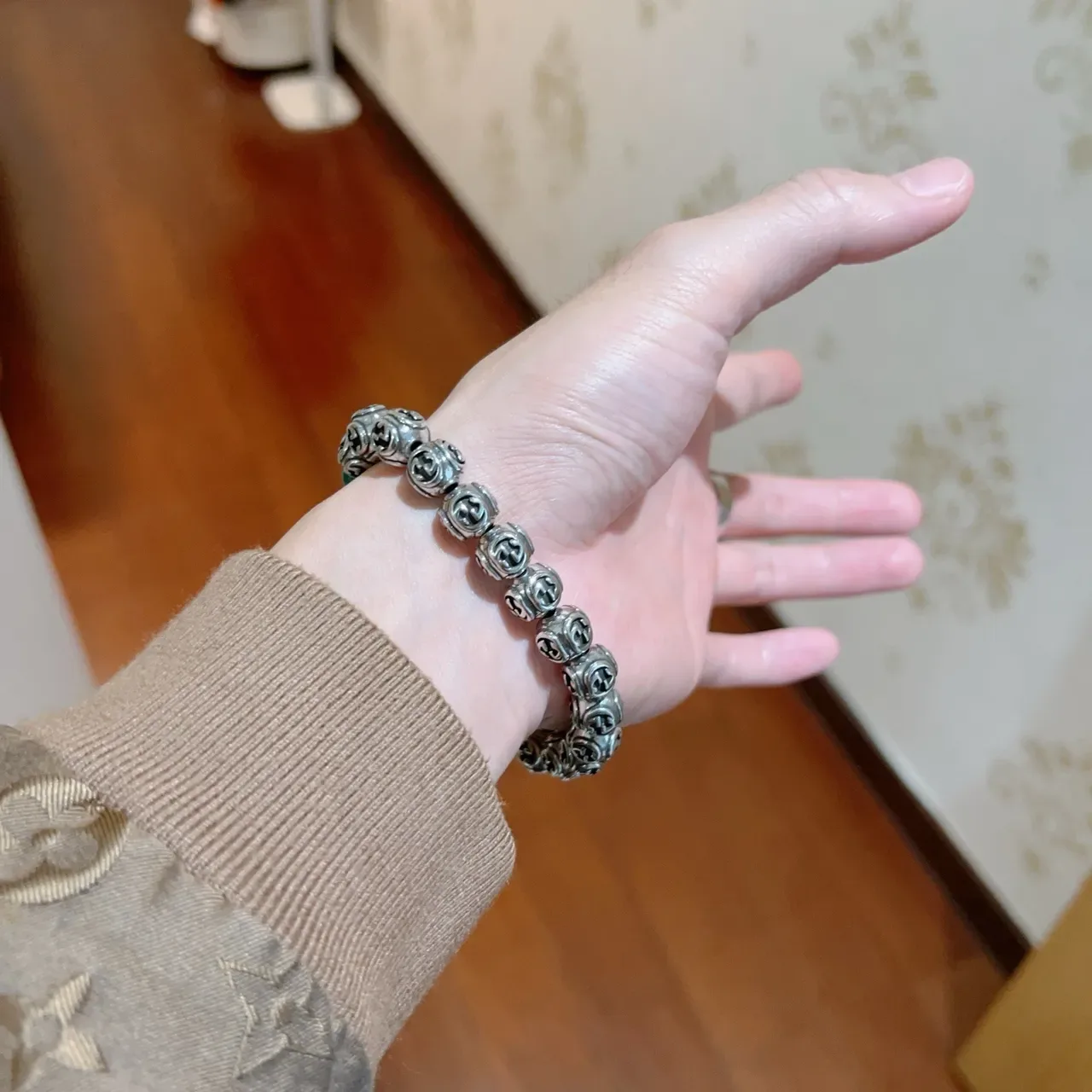 Pulseira Gucci GG Marmont Prata Verde Miçangas Metálicas Interlocking G Accents Pedra Malachite 7