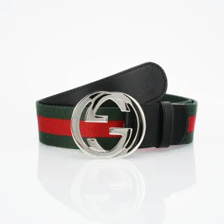 Gucci GG Marmont Web Stripe काला हरा लाल चमड़े का बेल्ट