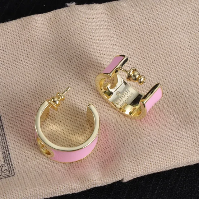 Gucci GG Marmont Boucles d'oreilles en anneau à charnière blanc rose émaillé 2