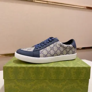 Gucci GG Monogram 帆布海军蓝皮革生活方式运动鞋