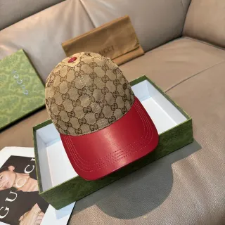 Gucci GG Monogram 帆布和红色皮革棒球帽