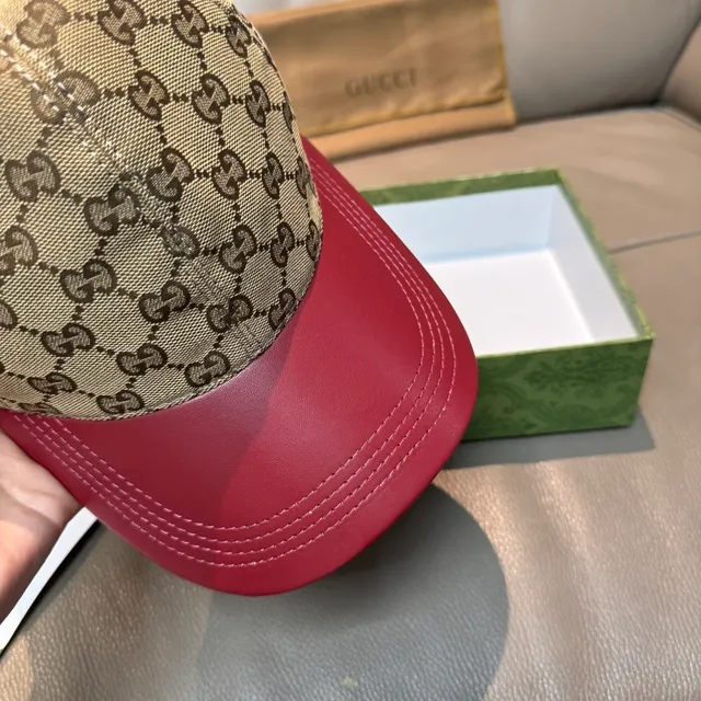 Gucci GG Monogram ক্যানভাস এবং লাল চামড়া বেসবল ক্যাপ 6
