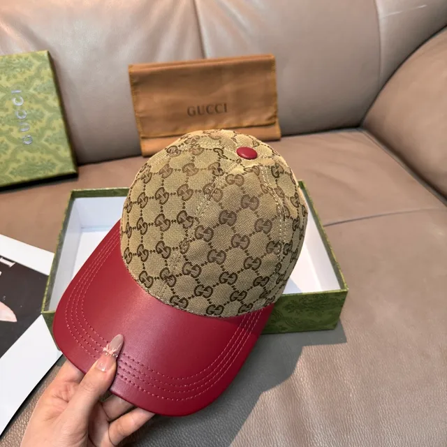 Gucci GG Monogram ক্যানভাস এবং লাল চামড়া বেসবল ক্যাপ 7