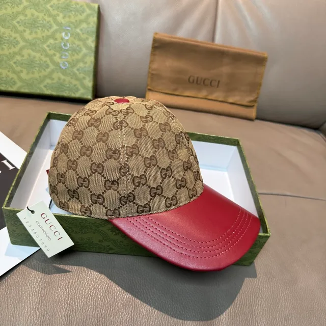 Gucci GG Monogram ক্যানভাস এবং লাল চামড়া বেসবল ক্যাপ 8