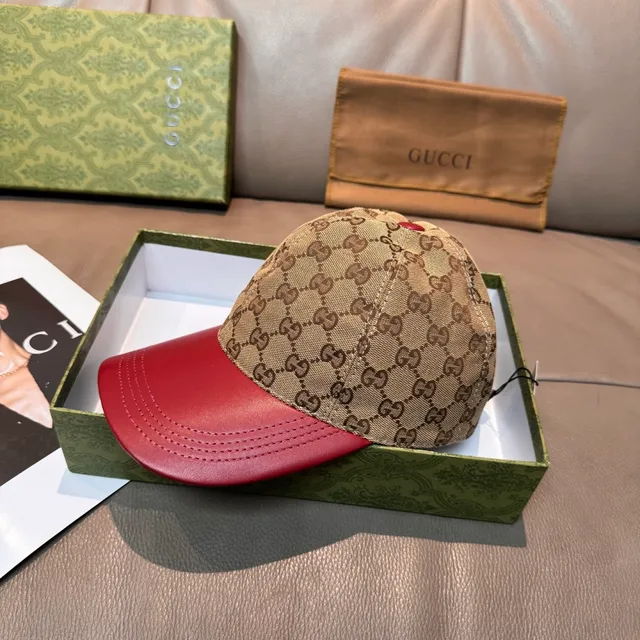 Gucci GG Monogram ক্যানভাস এবং লাল চামড়া বেসবল ক্যাপ 9