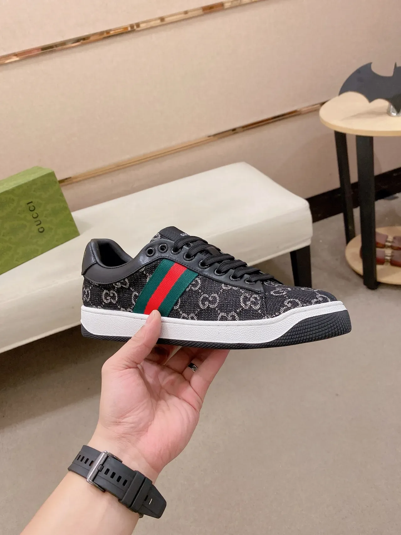 Gucci GG Tennis 1977 印花帆布 Web Stripe 生活方式运动鞋 5