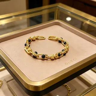 Gucci Gold Black Chunky Chain-Link Metal Bracelet