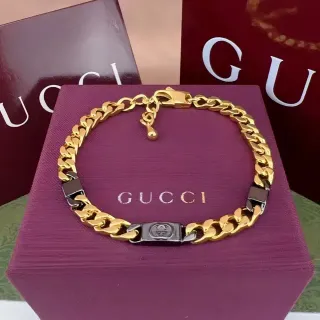 Gucci سوار سلسلة Curb-Link سوداء وذهبية معدنية