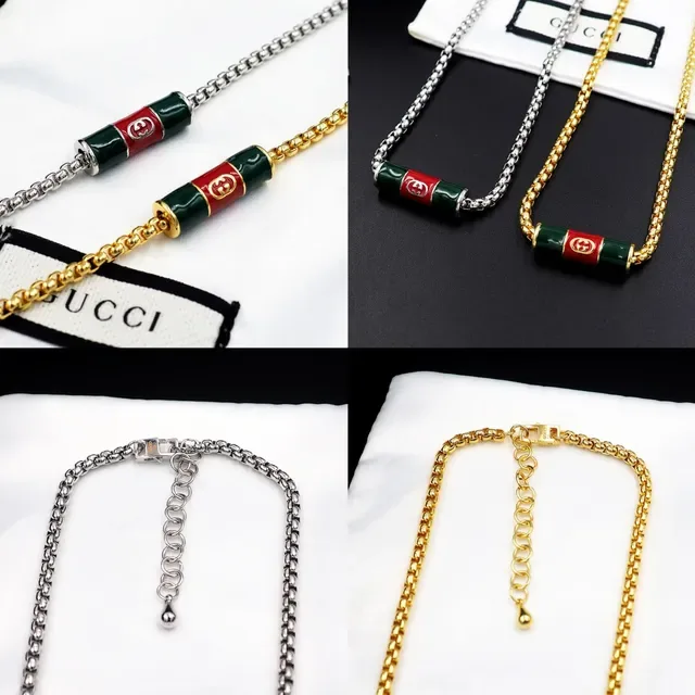Gucci Gold Green Curb Chain Enamel Cylinder Pendant Necklace 3