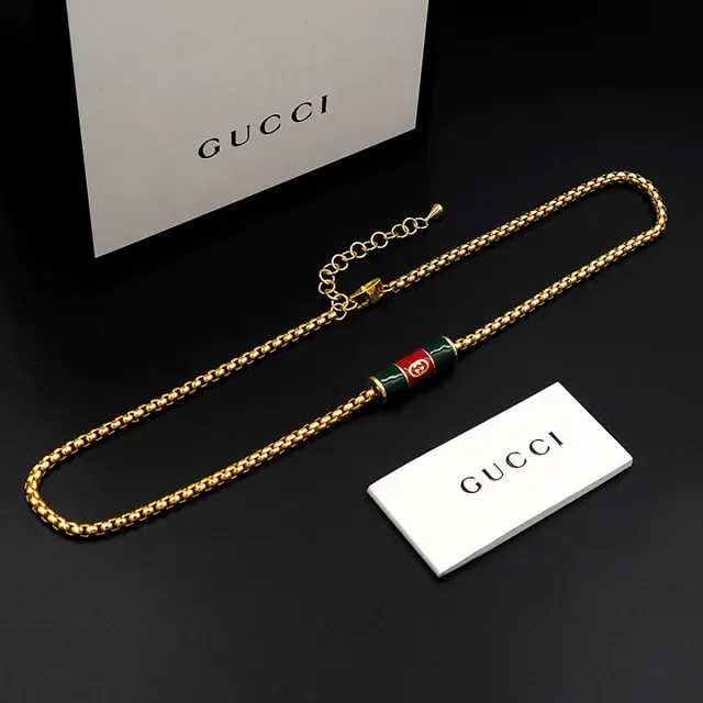 Gucci Gold Green Curb Chain Enamel Cylinder Pendant Necklace 6