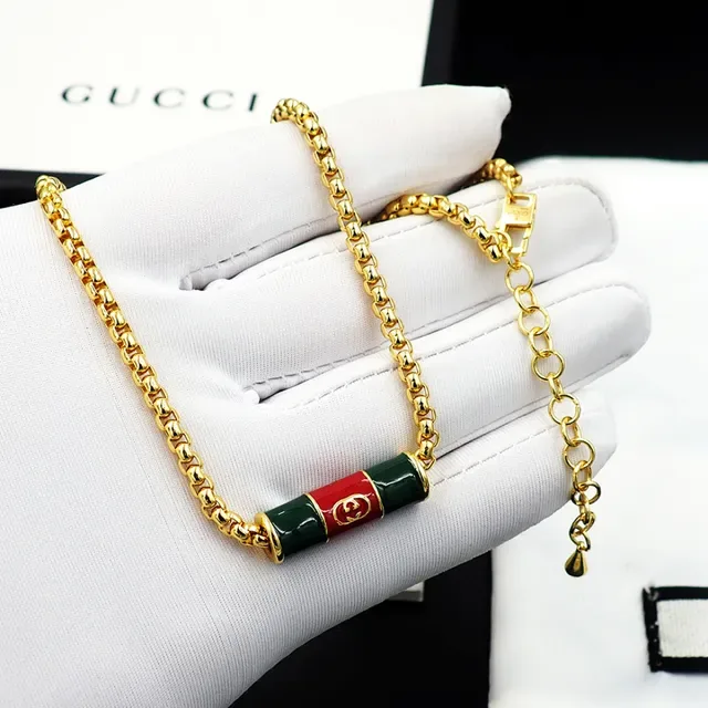 Gucci Gold Green Curb Chain Enamel Cylinder Pendant Necklace 9