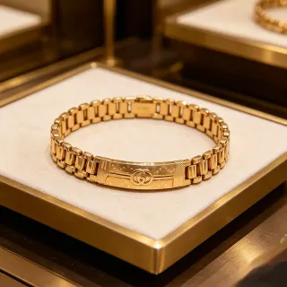 سوارة Gucci ذهبية معدنية interlocking G لوجو كلاسپ