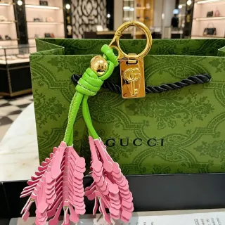 Gucci Green Pink Leather Tassel Knotted Cord Handbag