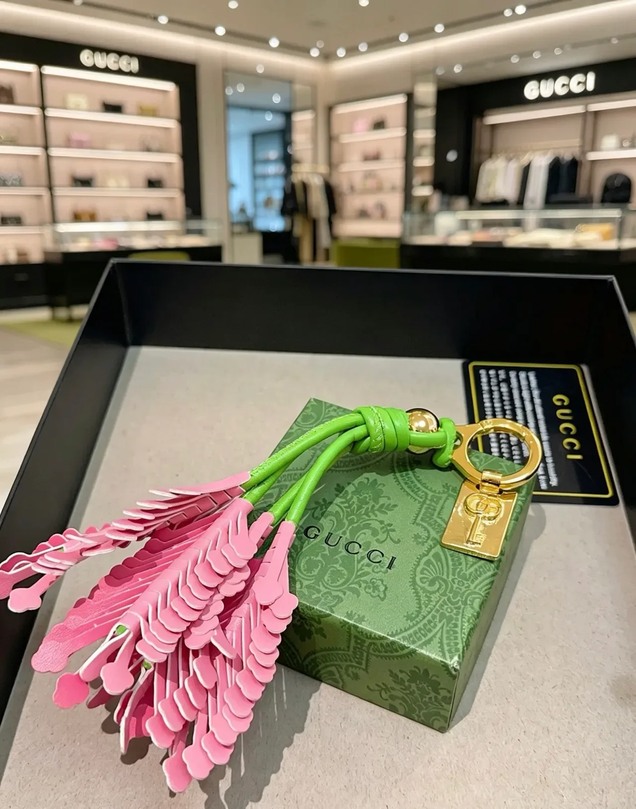 Gucci bolso de cuero verde rosa con borla y cordón anudado 3