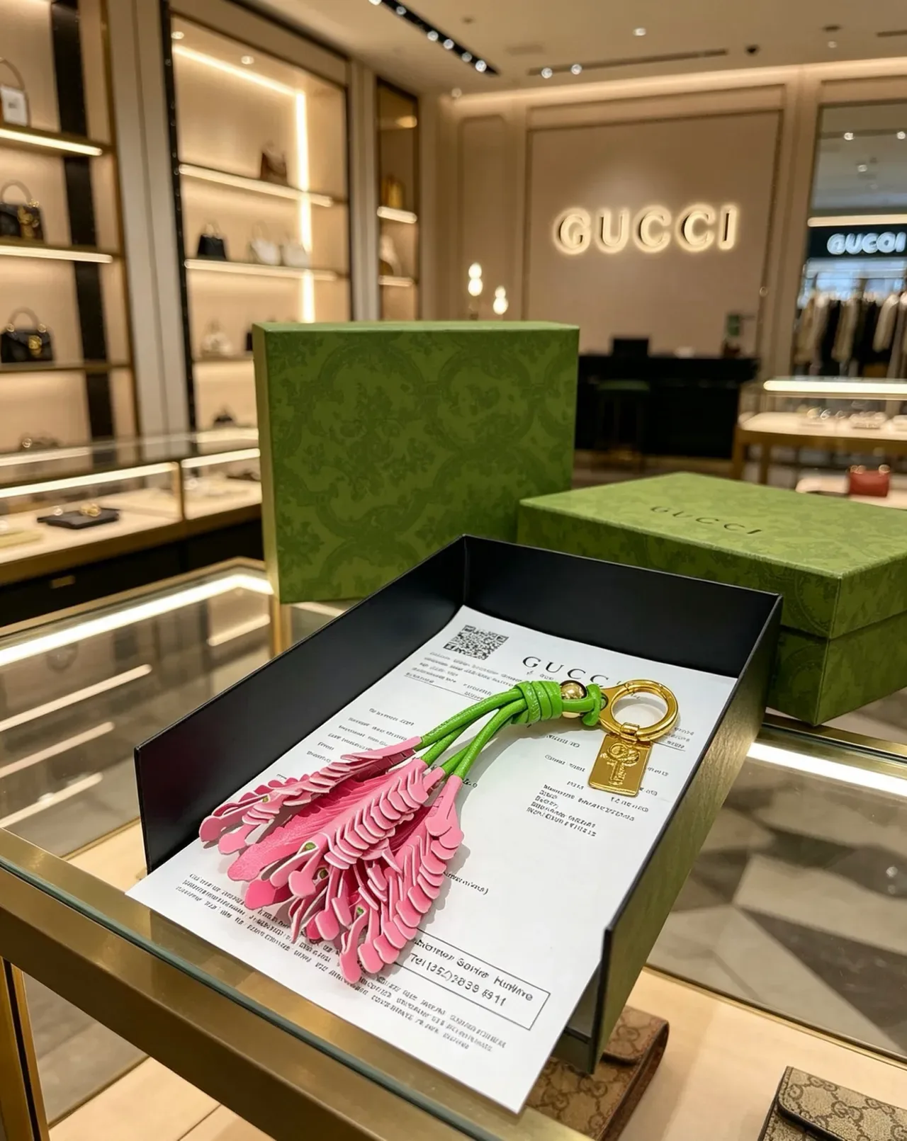Gucci bolso de cuero verde rosa con borla y cordón anudado 6