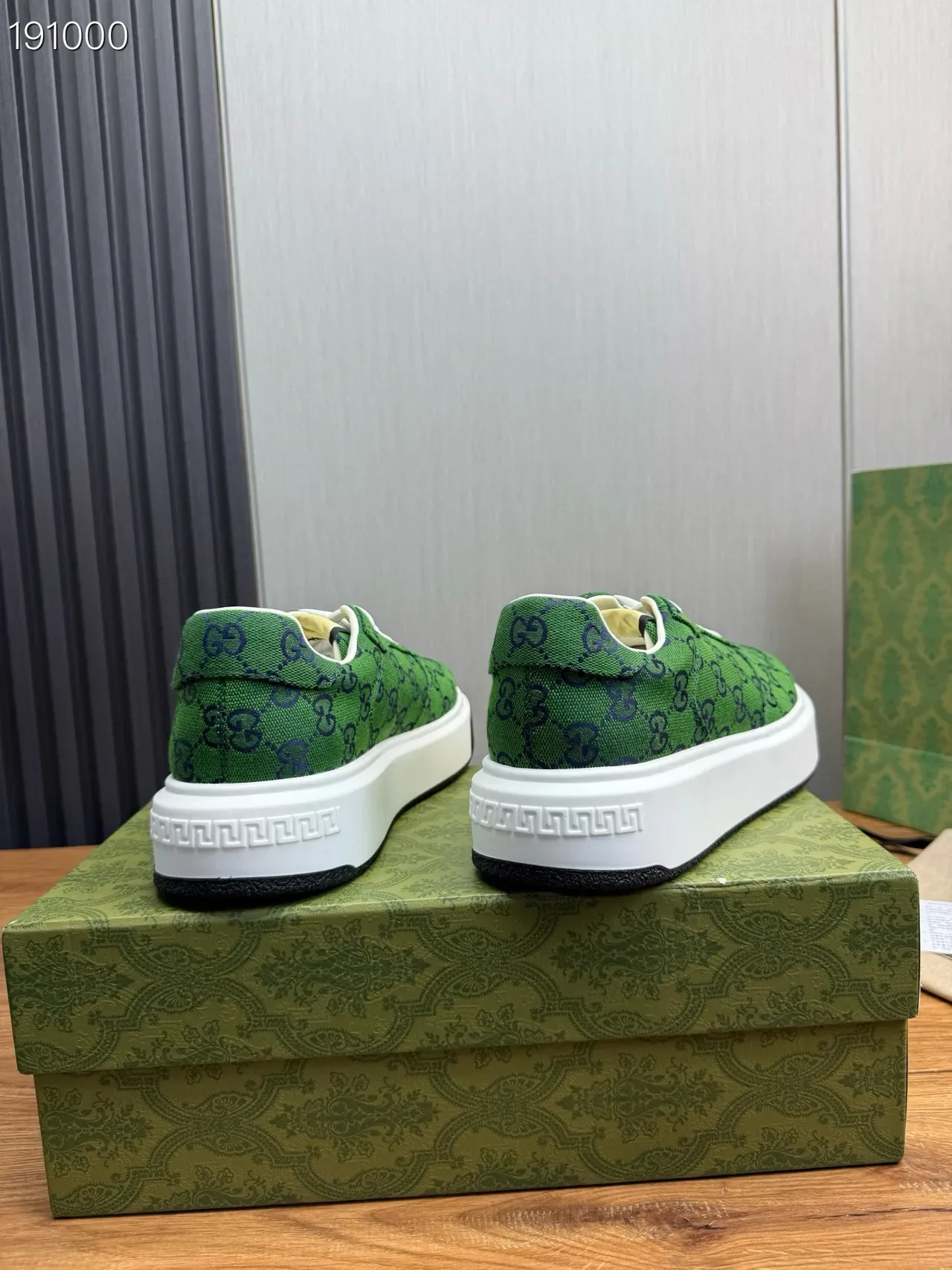 Gucci أخضر أبيض GG Monogram قماش كعب سميك منصة أحذية أسلوب حياة 2