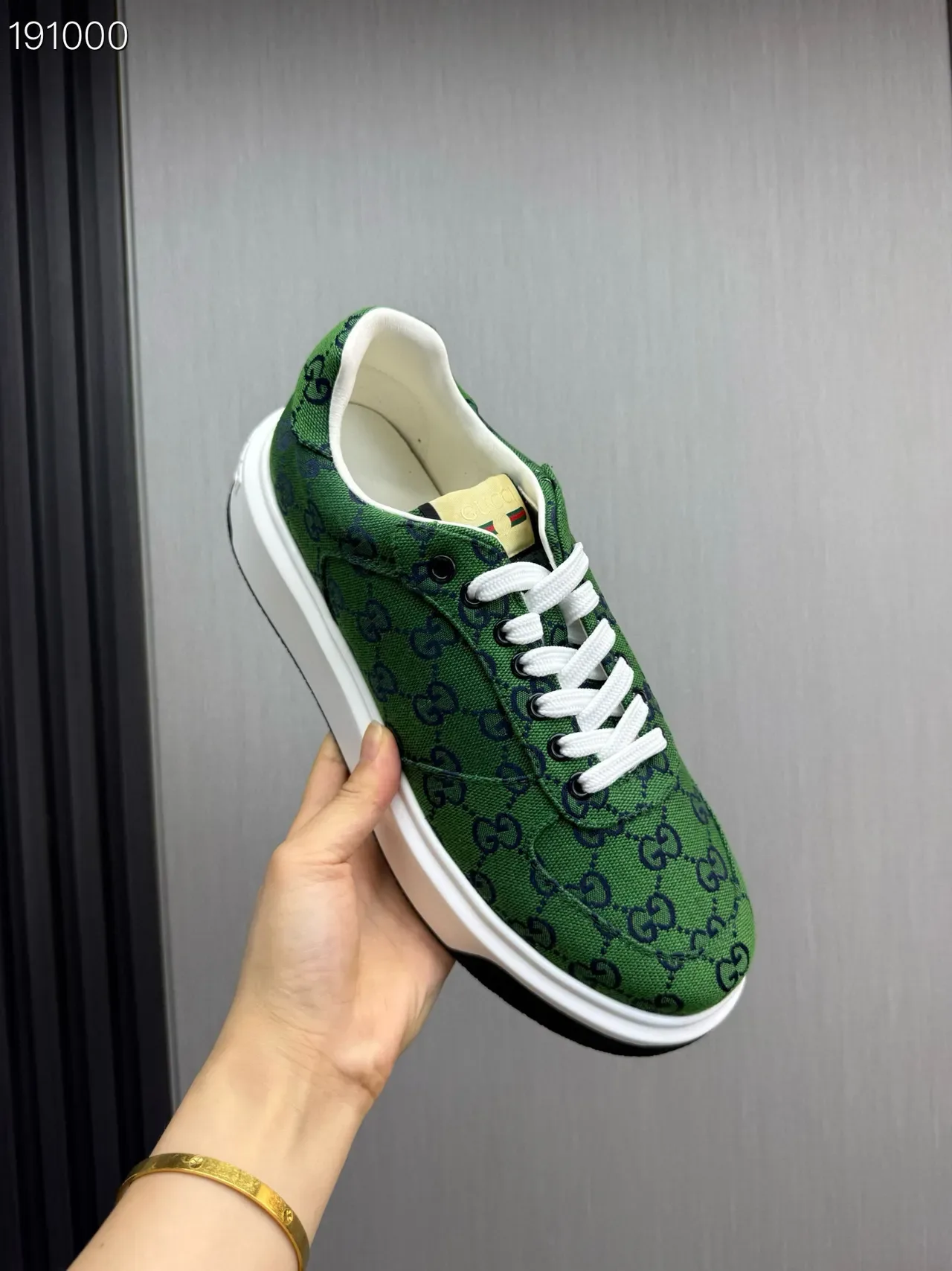 Gucci أخضر أبيض GG Monogram قماش كعب سميك منصة أحذية أسلوب حياة 3