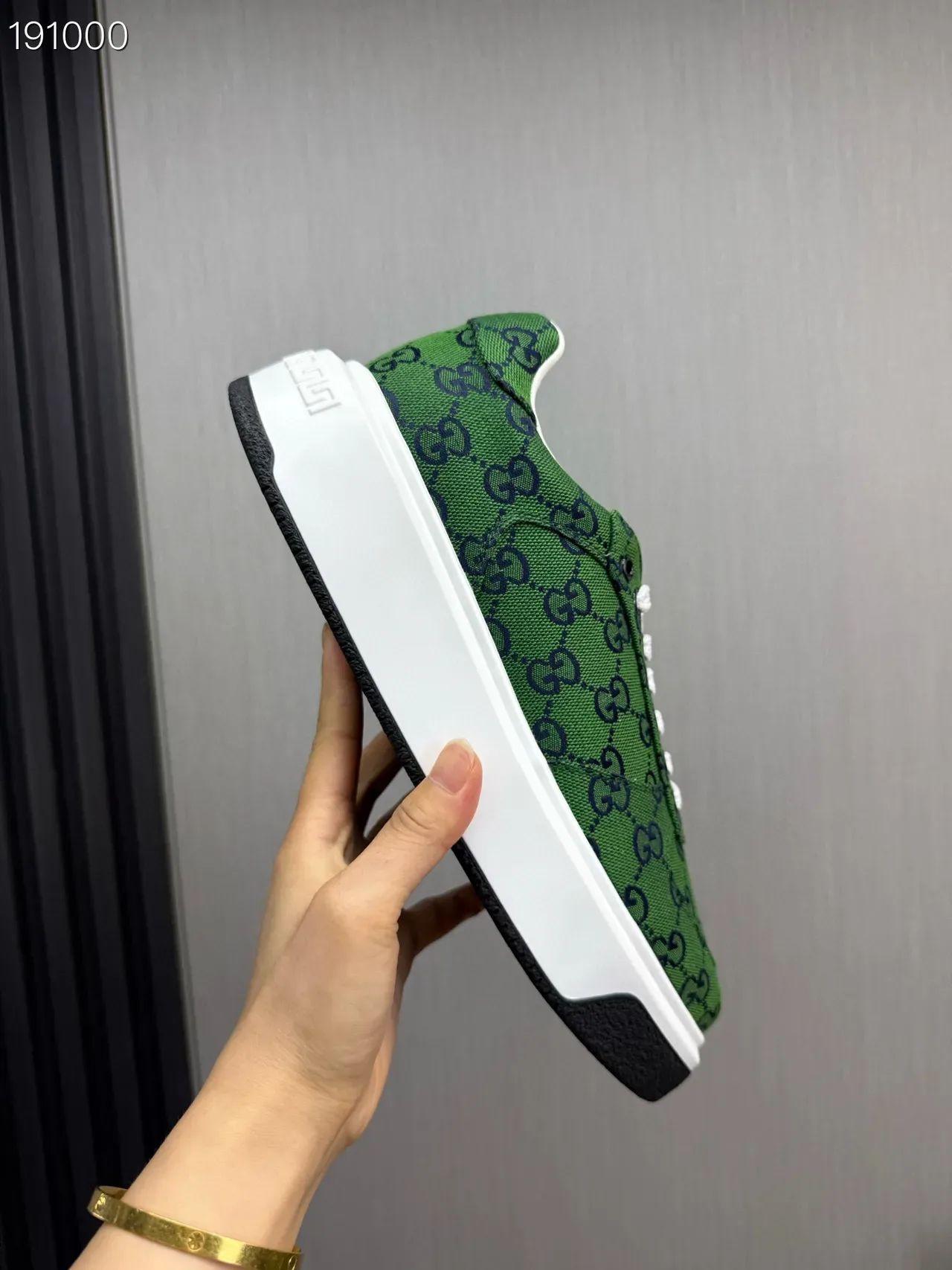 Gucci أخضر أبيض GG Monogram قماش كعب سميك منصة أحذية أسلوب حياة 5