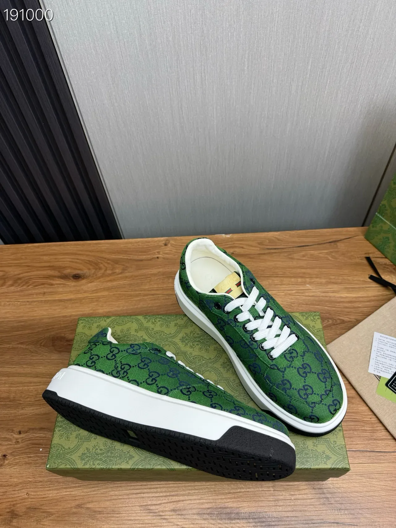 Gucci أخضر أبيض GG Monogram قماش كعب سميك منصة أحذية أسلوب حياة 6