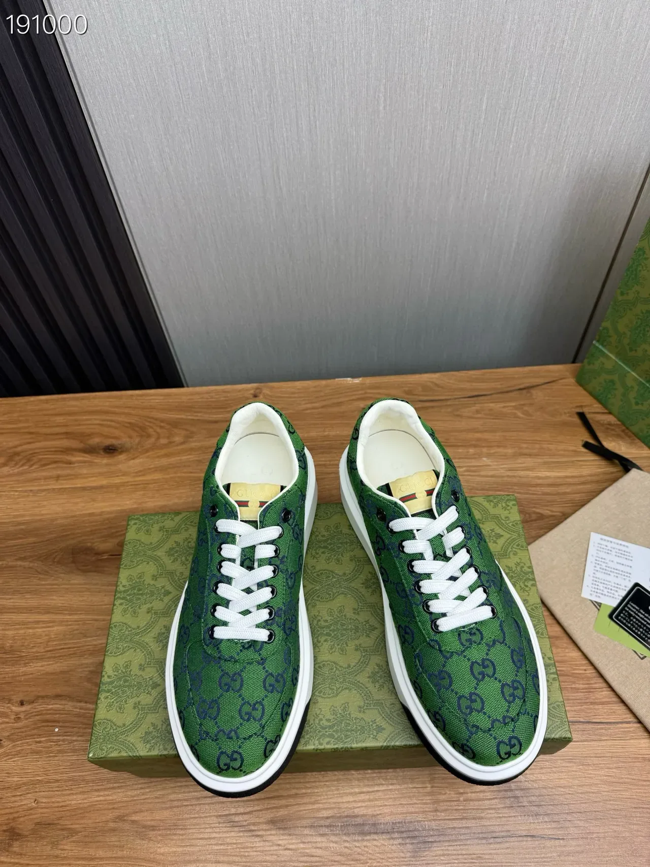 Gucci أخضر أبيض GG Monogram قماش كعب سميك منصة أحذية أسلوب حياة 8
