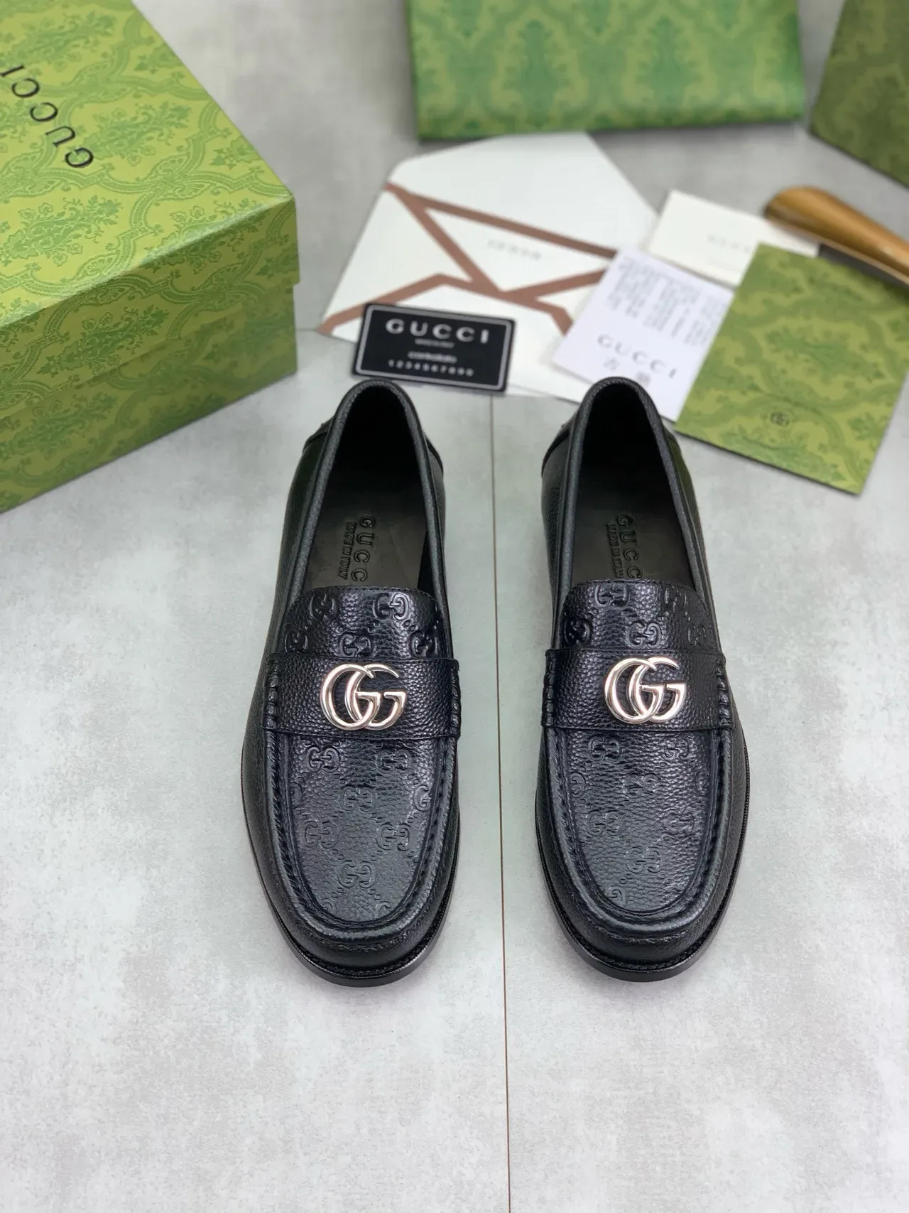 Gucci Horsebit 1955 Black GG-Embossed Pebbled Leather Loafers 5