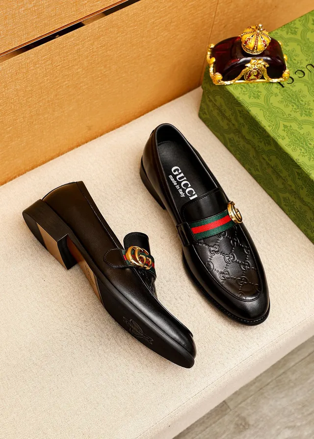 Gucci Horsebit 1955 Black Green Embossed GG Monogram Web Strap Loafer 9