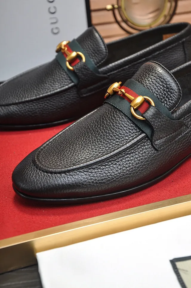 Gucci Horsebit 1955 Black Pebbled Leather Web Stripe Loafers 3