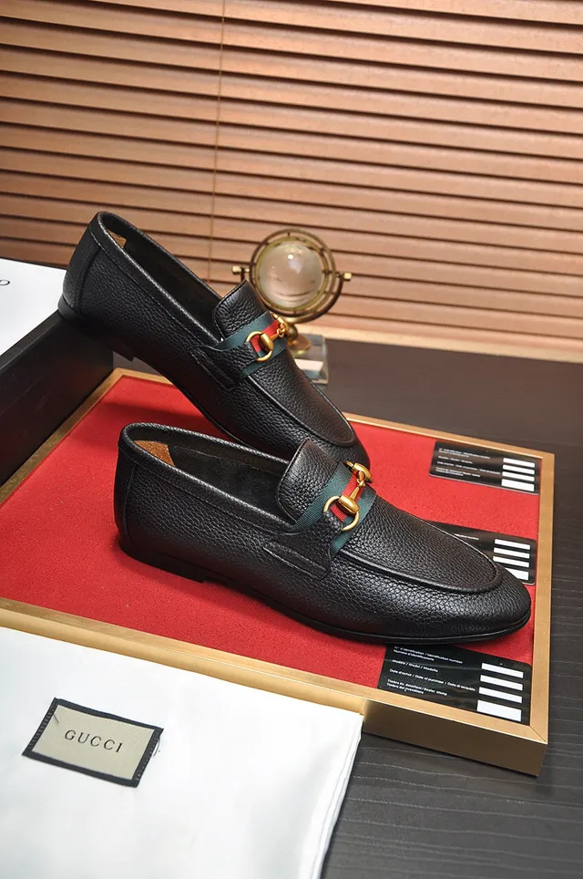 Gucci Horsebit 1955 Black Pebbled Leather Web Stripe Loafers 5