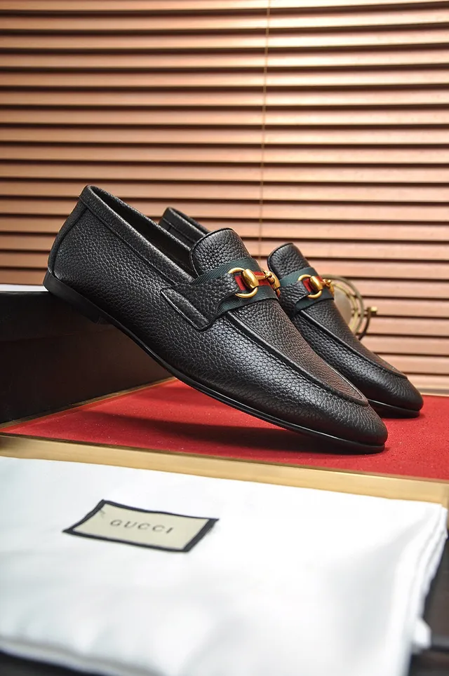 Gucci Horsebit 1955 Black Pebbled Leather Web Stripe Loafers 6