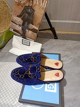 Gucci Horsebit 1955 Blue Velvet Embroidered Loafer 3