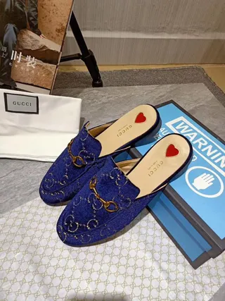 Gucci Horsebit 1955 Blue Velvet Embroidered Loafer 4