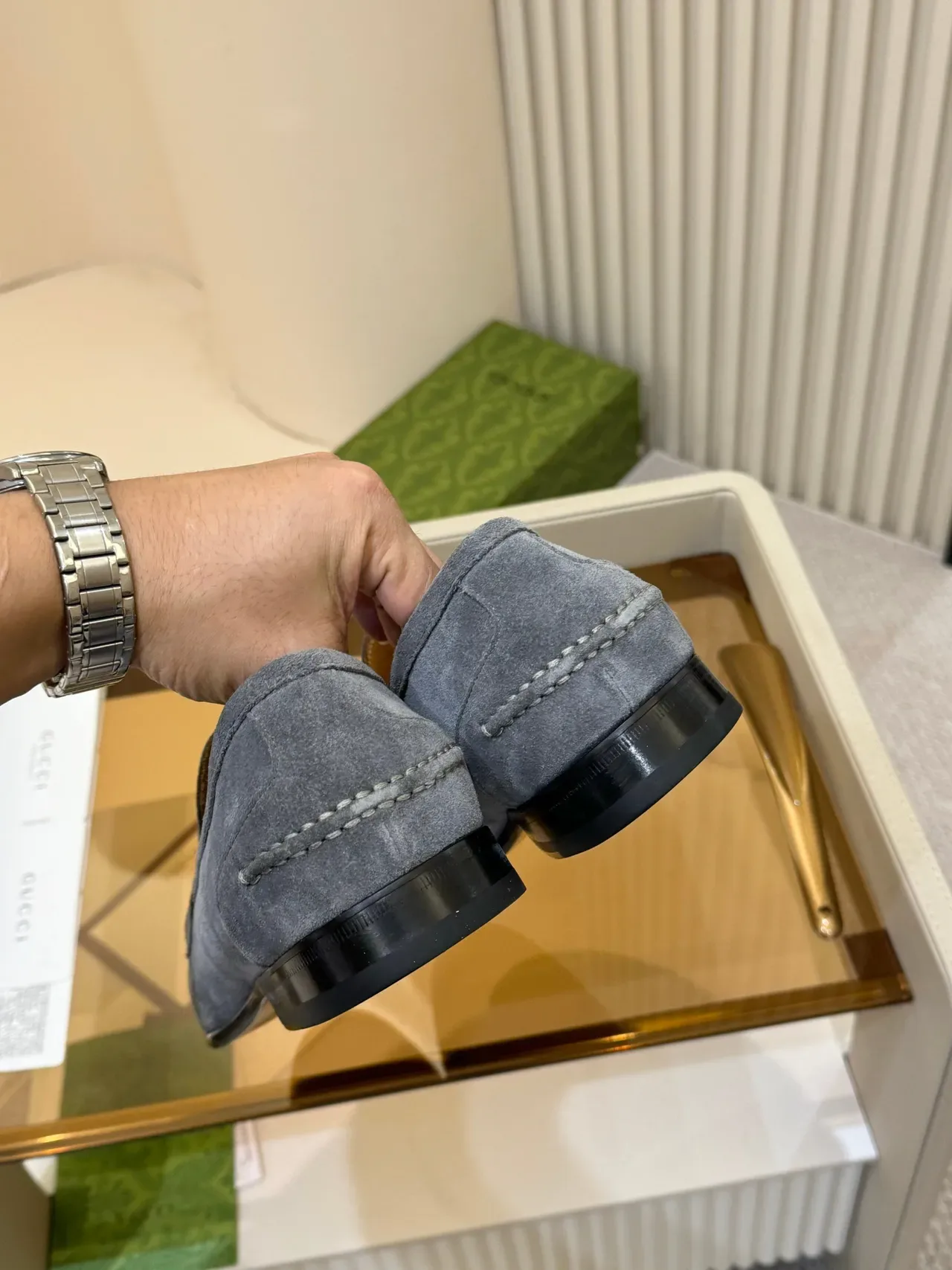 Gucci Horsebit 1955 Gray Suede Loafers 3