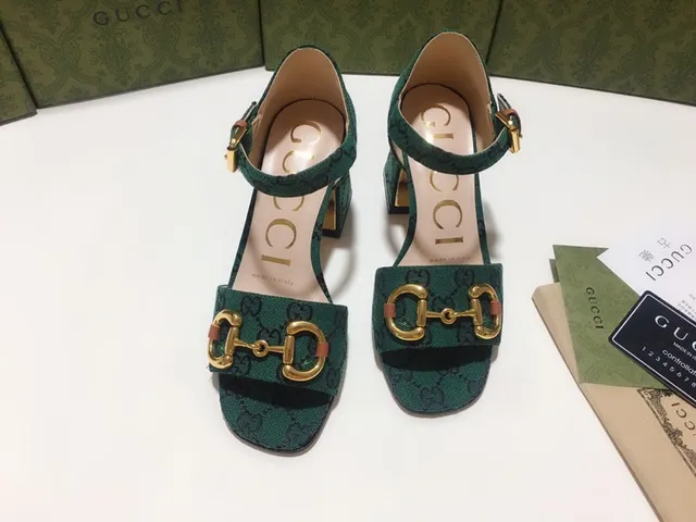 Gucci Horsebit 1955 Verde Dorado GG Monograma Lienzo Hebilla Tacón Bloque 2