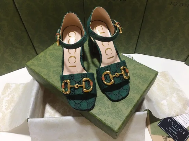 Gucci Horsebit 1955 Verde Dorado GG Monograma Lienzo Hebilla Tacón Bloque 3