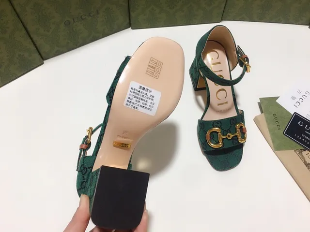 Gucci Horsebit 1955 Verde Dorado GG Monograma Lienzo Hebilla Tacón Bloque 4