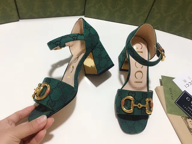 Gucci Horsebit 1955 Verde Dorado GG Monograma Lienzo Hebilla Tacón Bloque 5