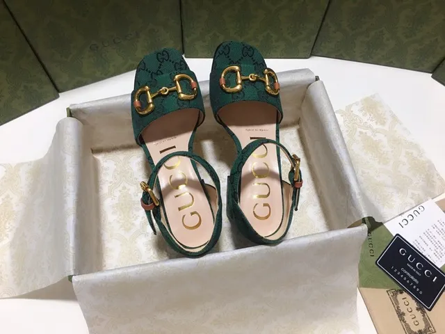 Gucci Horsebit 1955 Verde Dorado GG Monograma Lienzo Hebilla Tacón Bloque 6