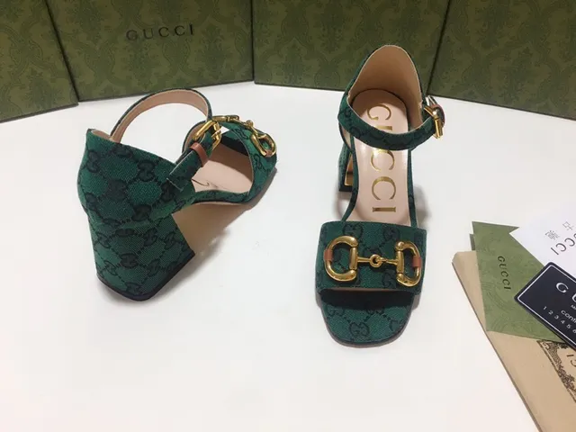 Gucci Horsebit 1955 Verde Dorado GG Monograma Lienzo Hebilla Tacón Bloque 7